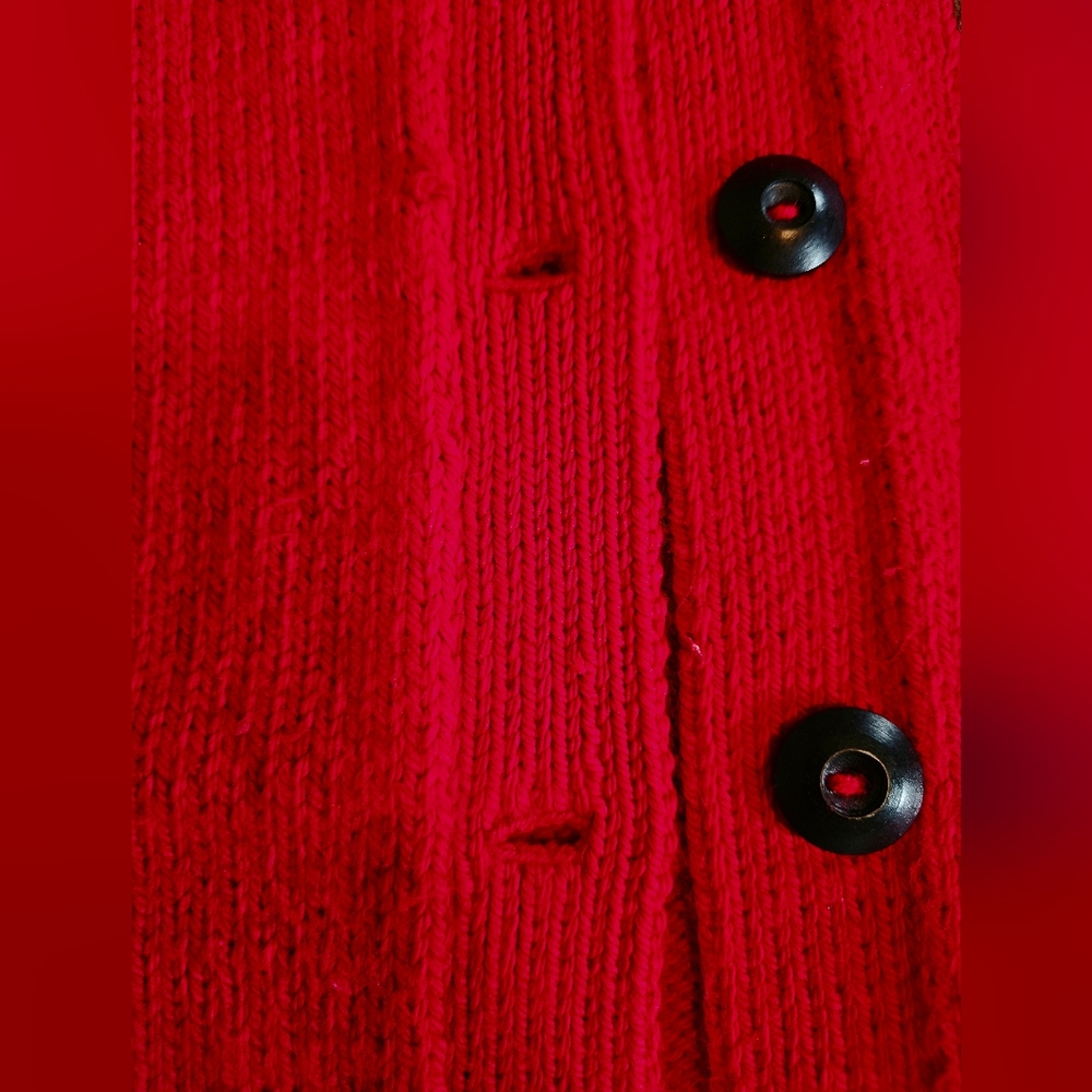 Vintage Cardigan SM 90s Buttons red Heavy Cotton Safari Oversize Artsy Indie - Picture 11 of 12